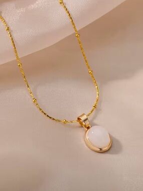 Stone Opal Oval Necklace For Women Stainless Steel Gold